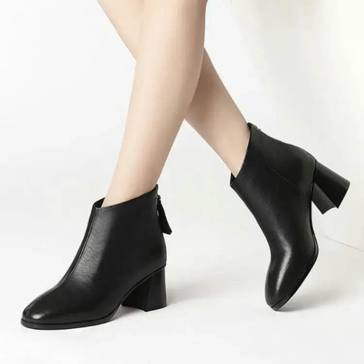 

Martin boots women's head behind zippered with a foot and bare boots leather high heeled boots head leather 6.5cm