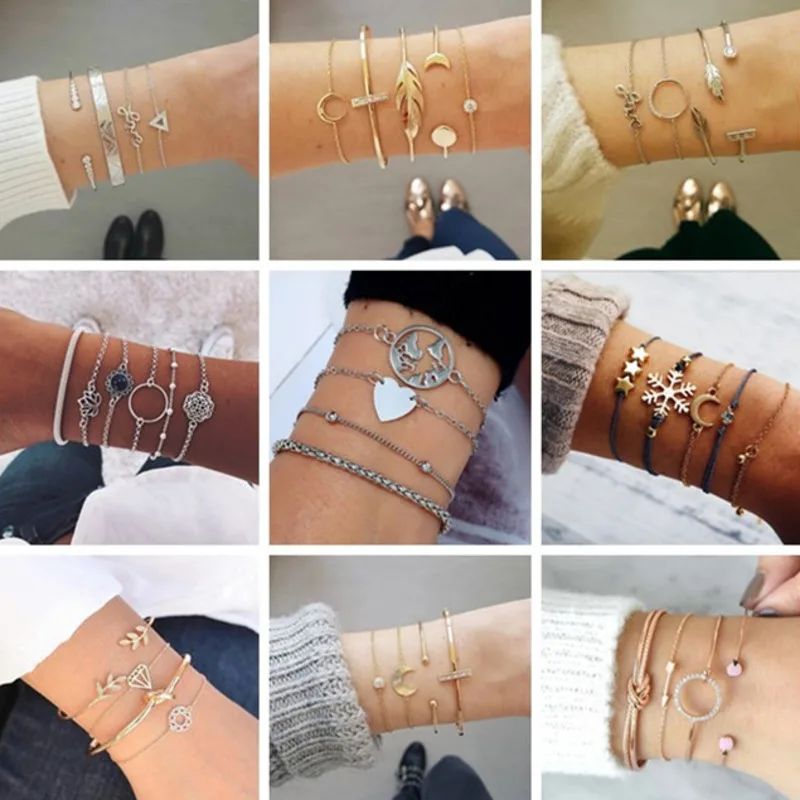 

Fashion Love Bracelet For Women Round Crystal Multilayer Adjustable Open Bracelet Set 26 Styles Women Fashion Party Jewelry Gift