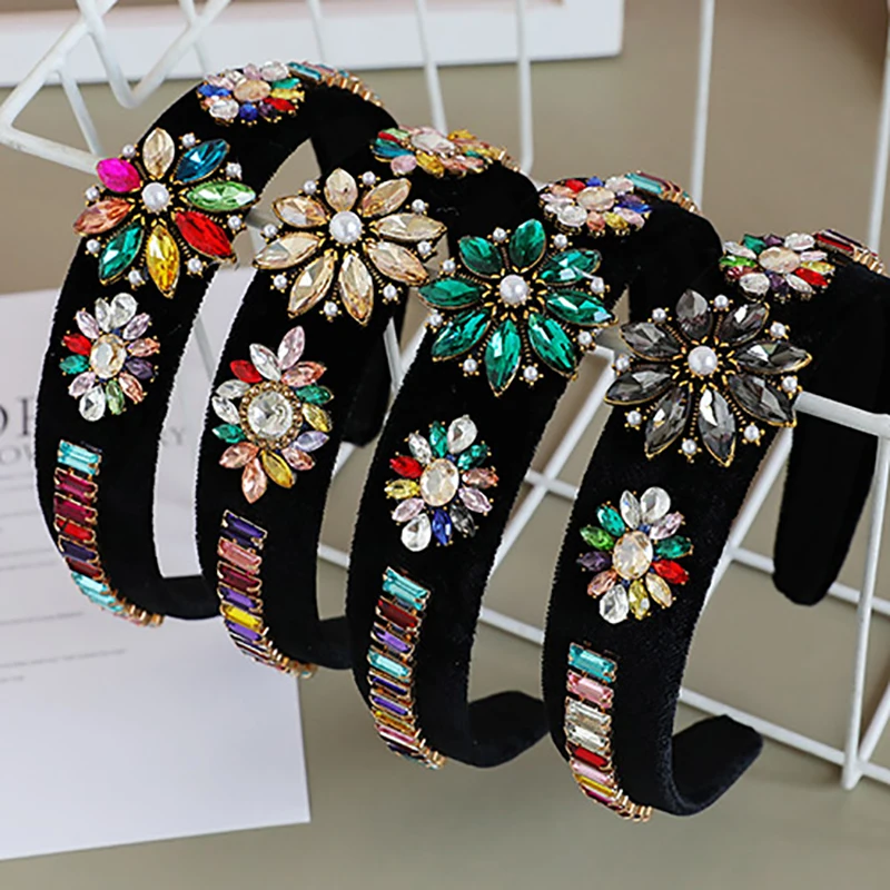 

ZHINI Bohemia Female Hair Accessories Colorful Gem Baroque Headbands For Women Diamond Hair Accessories Statement Jewelry Gift