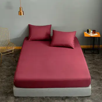 

Bonenjoy Mattress Cover160*200 Wine Red Solid Color lencol cama casal for Single/Queen/King Bed Sheet drap housse no Pillowcase