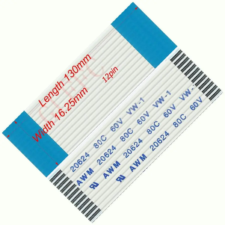 

12pin 1.25pitch 130mm-1350mm A-type Flexible Flat Cable FFC awm 20624 ROHS for TTL LCD DVD Computer