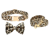

Personalized Cute Dog Collar Bow and Leash Set,Adjustable Dog Collar Bow Tie,Small Dog Collar,Large Dog Collar, Leopard Print