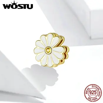 

Wostu Little Daisy Beads for Jewelry Making Real 925 Sterling Silver Dazzling Plated Charm for Original Bracelets Bangle SCX118