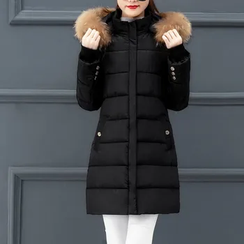 

Women Winter Warm Coat Jacket Thick Outerwear Hair Collar Zip Elegant Solid Color Coat Slim Cotton-padded Jacket Female #916