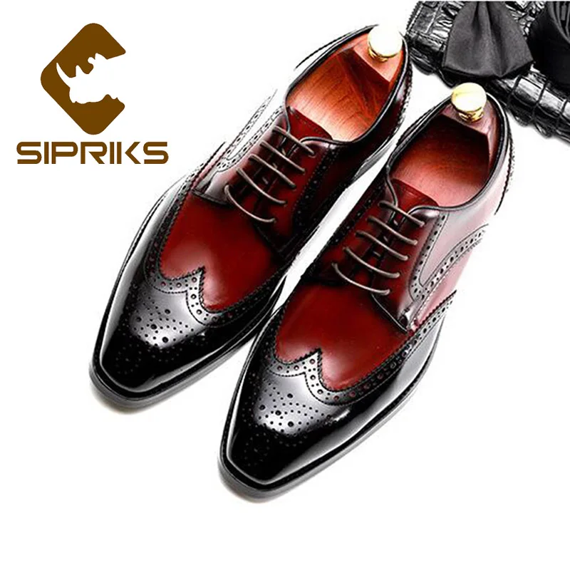 Sipriks Винтаж мужские Ботинки-броги классический Блейк Туфли-оксфорды; мужские туфли с перфорированным носком; Классическая обувь, деловая, официальная мужские костюм серый чёрный; коричневый, на шнуровке - Цвет: 7051 A