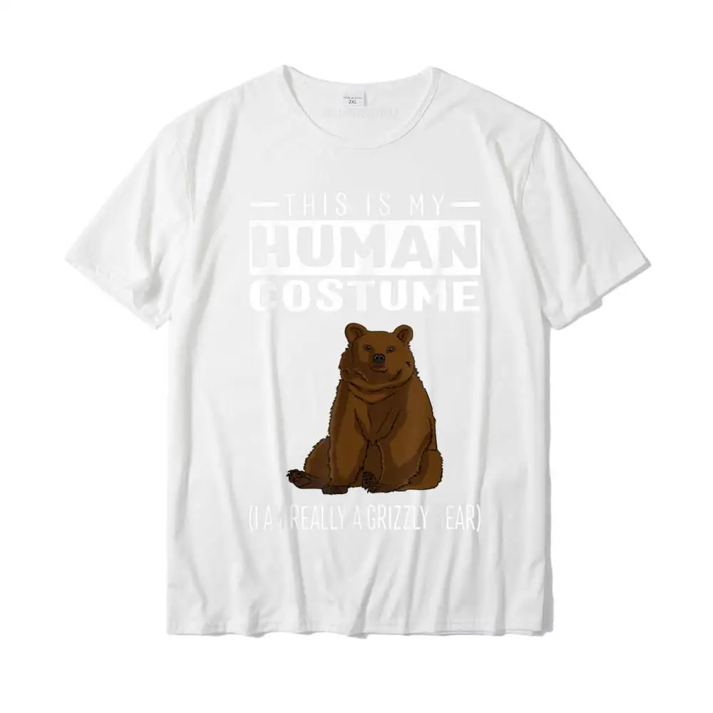 Casual Crew Neck Tshirts VALENTINE DAY Tops Shirt Short Sleeve Classic 100% Cotton Leisure Tops Shirts Custom Student This Is My Human Costume I'm Really A Grizzly Bear T Shirt__MZ23291 white