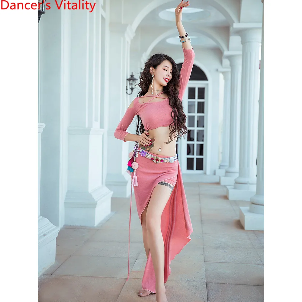Одежда для танца живота, осенняя новинка, топ с вырезом, длинная юбка, набор для начинающих, восточный индийский танцевальный костюм для выступлений