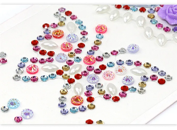 6  Flat-back Beads Rhinestones Stickers For Phone Shell Nail Sticker Diy Jewelry Marking Butterfly Pattern Colorful Crystal Sticker