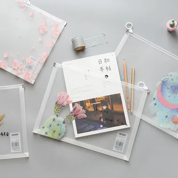 

Creative 4Pcs/Lot A4 File Zipper Folder PVC Document Bag School and Office Stationery Ticket Storage Bag Large Capacity Pen Bag