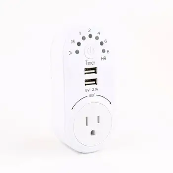 

US Plug Countdown Timer Switch Dual USB Ports 1 AC Socket 8 Hours Setting Outlet