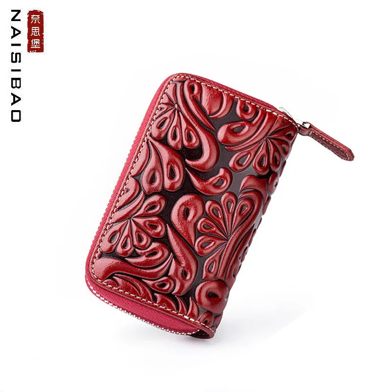 

NAISIBAO 2019 New Genuine Leather large capacity zipper key case female multi-function universal car key bag male key holder