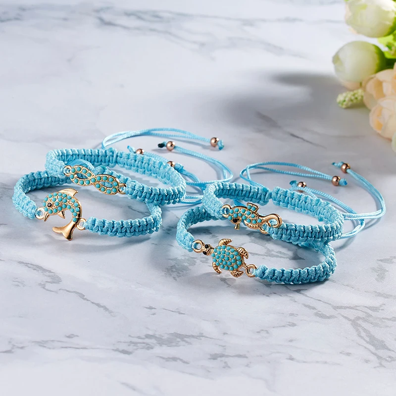 

Doreen Box Creative Fashion Animal Pendant Blue Rope Adjustable Braided Casual Bracelet Polyester Bracelets Adjustable 30cm 1PC