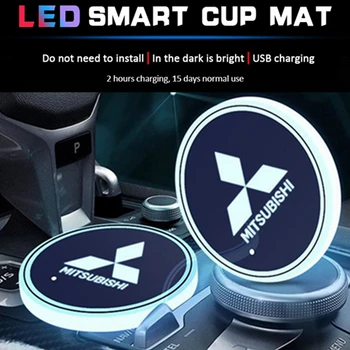 

2pcs 7 Colors LED Car Logo Smart Water Cup Pad Mat For Mitsubishi Ralliart Lancer 9 10 ASX L200 Colt Pajero Outlander Eclipse