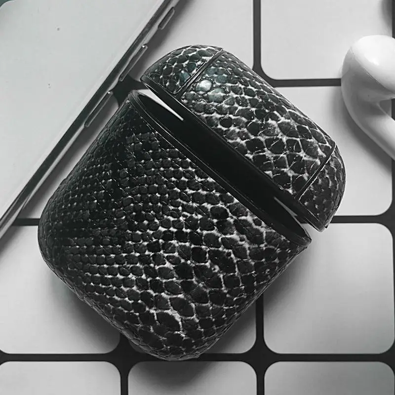 Змеиная кожа наушники из искусственной кожи чехол для Apple Airpods Bluetooth гарнитура защитный противоударный чехол для Air Pods сумки для хранения - Цвет: MSW-Black