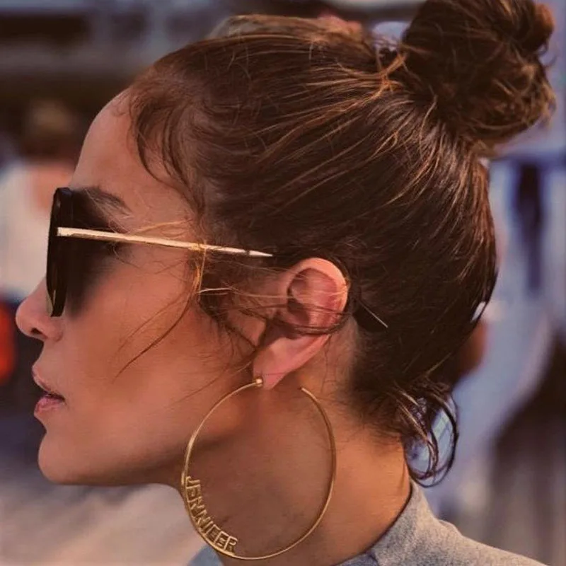 

70MM Big Hoop Earrings Stainless Steel Custom Name Large Hoope Earings Fashion Jewelry Personalized Letter Christmas Gifts 2020
