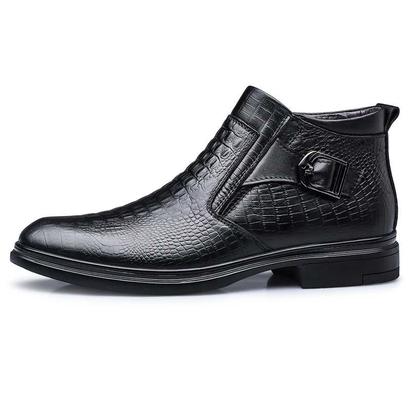 Men Chelsea Boots Men Leather Shoes Crocodile Texture Leather Men Boots Winter Formal Leather Oxfords Boots Dress Business
