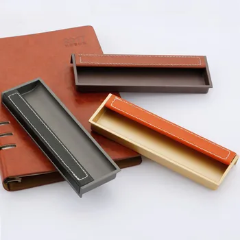 

NEW furniture Hardware Leather + alloy drawer handle recessed door pull Knobs European cabinet decoration cupboard accessories