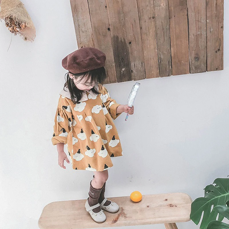 Коллекция года, платье для девочек весна-осень, новая детская одежда с длинными рукавами для девочек, милые платья принцессы детская одежда с отложным воротником