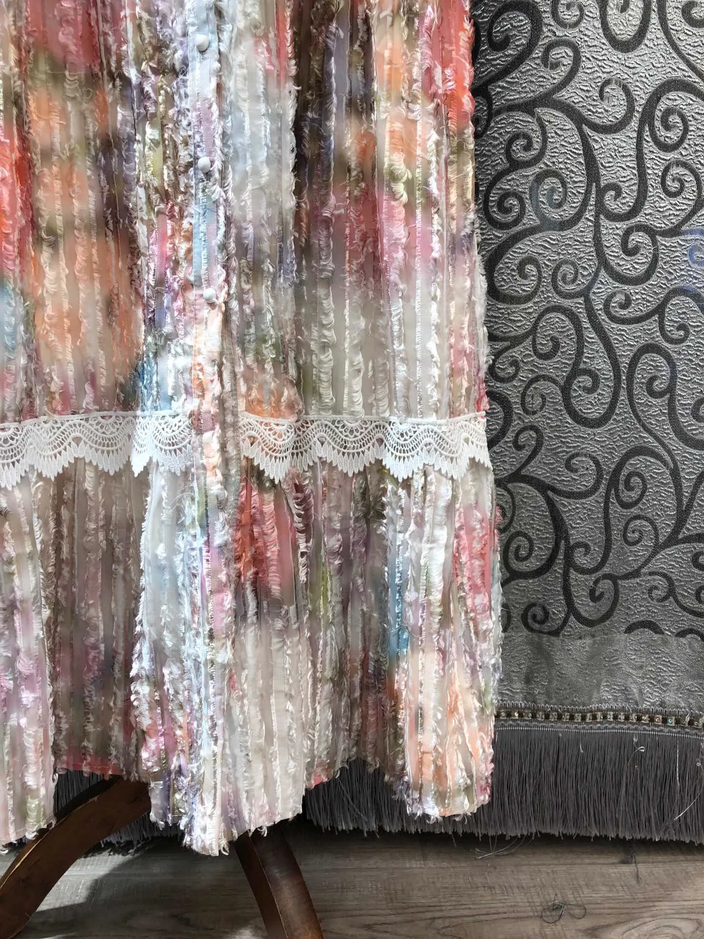 New Elegant Vintage Lace Print Bohemian Midi Long Sleeve Dress Three Size Free Shipping