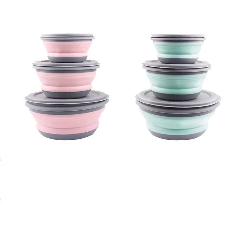 

Folding Bowl Outdoor Camping Tableware Sets Lunch Box Portable Salad Bowl With Lid For Nature Hike Cooking Supplies 3pcs