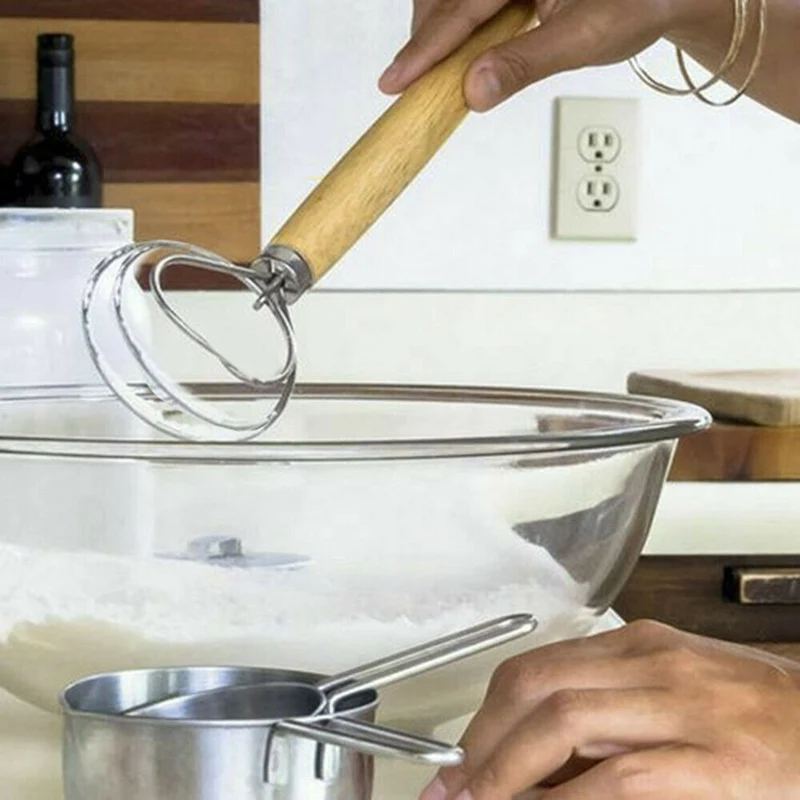 Danish Whisk Stick with Wooden Handle Egg Beater Flour Coil Agitator