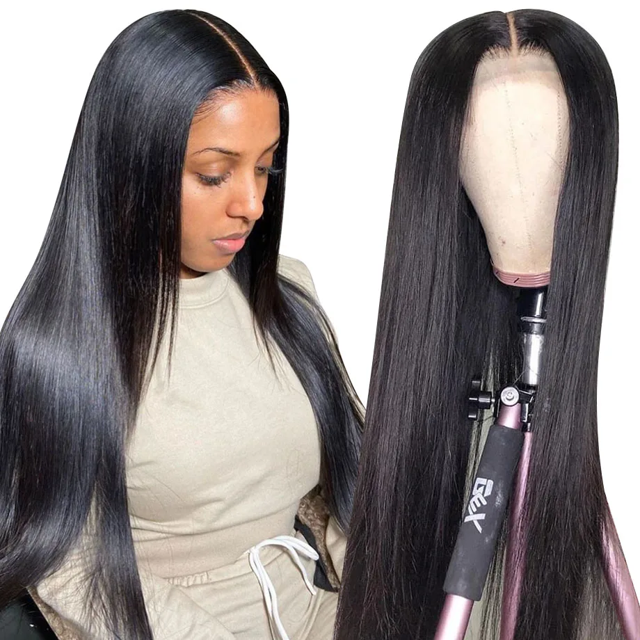 Lace Front Human Hair Wigs Short Straight 28 30 40 inch Brazilian Natural Color Frontal Wig Pre Plucked Cheap For Black Women