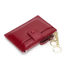 

Real Top Upper Grain Cow Leather Card Holder Exquisite Hardware Zipper Hasp Coin Purse Fashion Lady Slim Cowhide Palm Bag