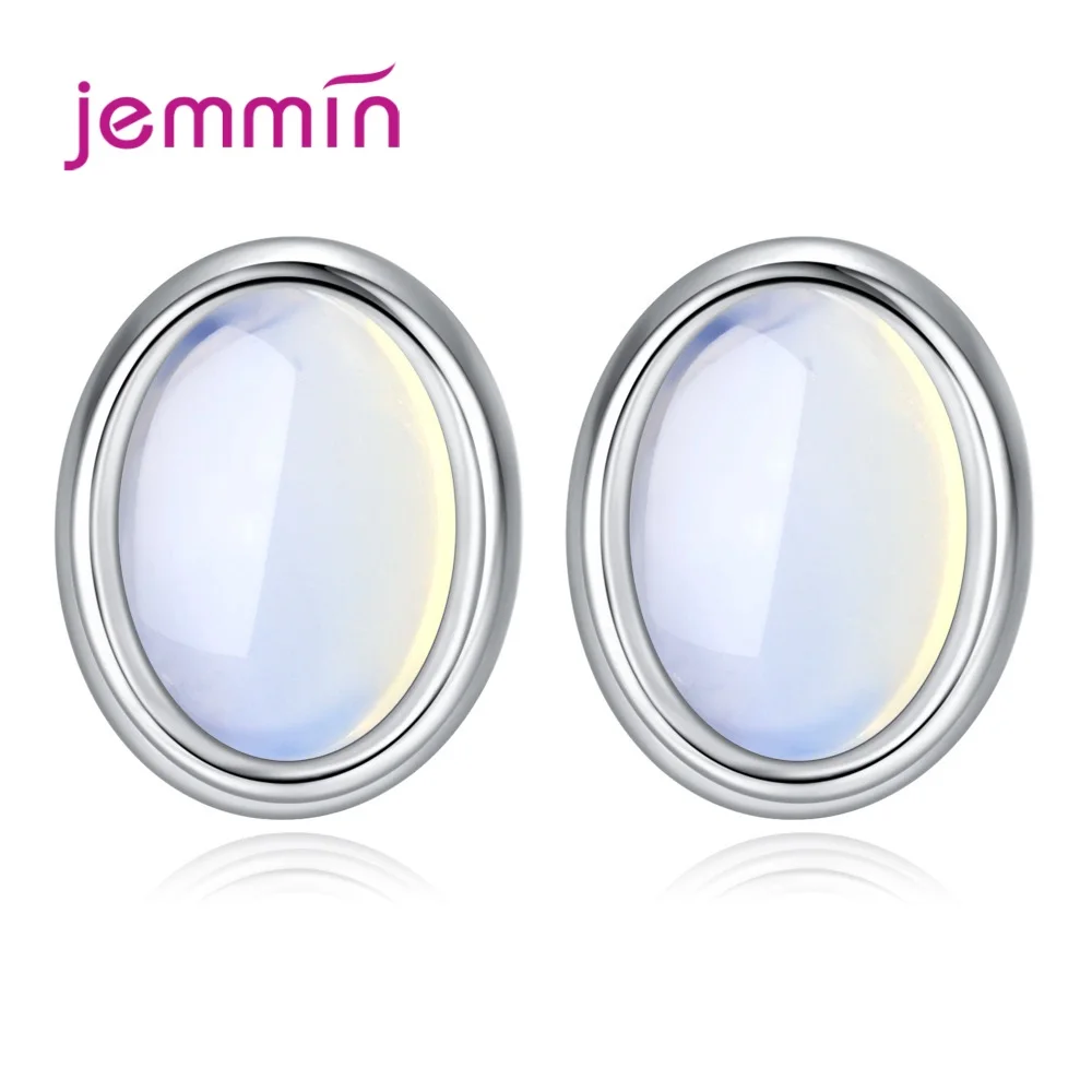 

New Trendy Oval Egg Shape Moonstones Authentic 925 Sterling Silver Earrings for Girls Ladies Jewelry Christmas Gift Top Sale