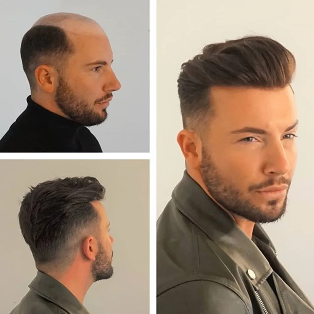 Durable Skin Base Indian Human Hair System Man Thickness 0.12-0.14mm PU Toupees Wig for Men Popular Design in Middle East Asia