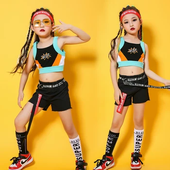 

Korean Girl Jazz Dance Costume Girl Hip-Hop Clothing Street Suit Kids Stage Catwalk Performance Outfits 110-170 Cm Height DL5561