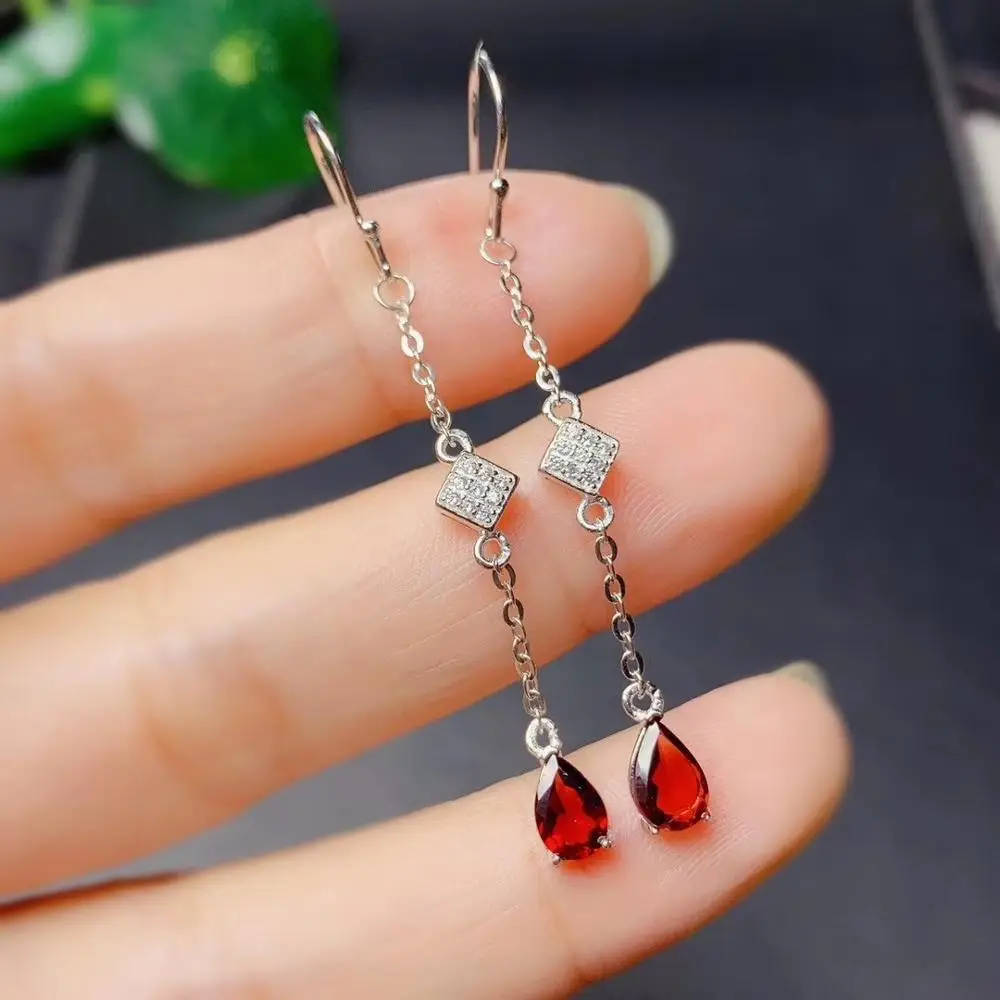 

exquisite garnet gem stud earrings girl silver ornament water drop natural gem 925 sterling silver birthday party gift