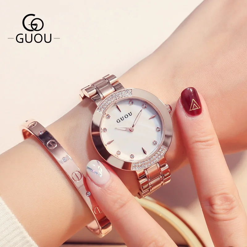 

New Luxury Chic Diamond Rose Gold Women's Watches Full Steel Ladies Dress Quartz Wristwatch Female Casual Watch Relogio Feminino