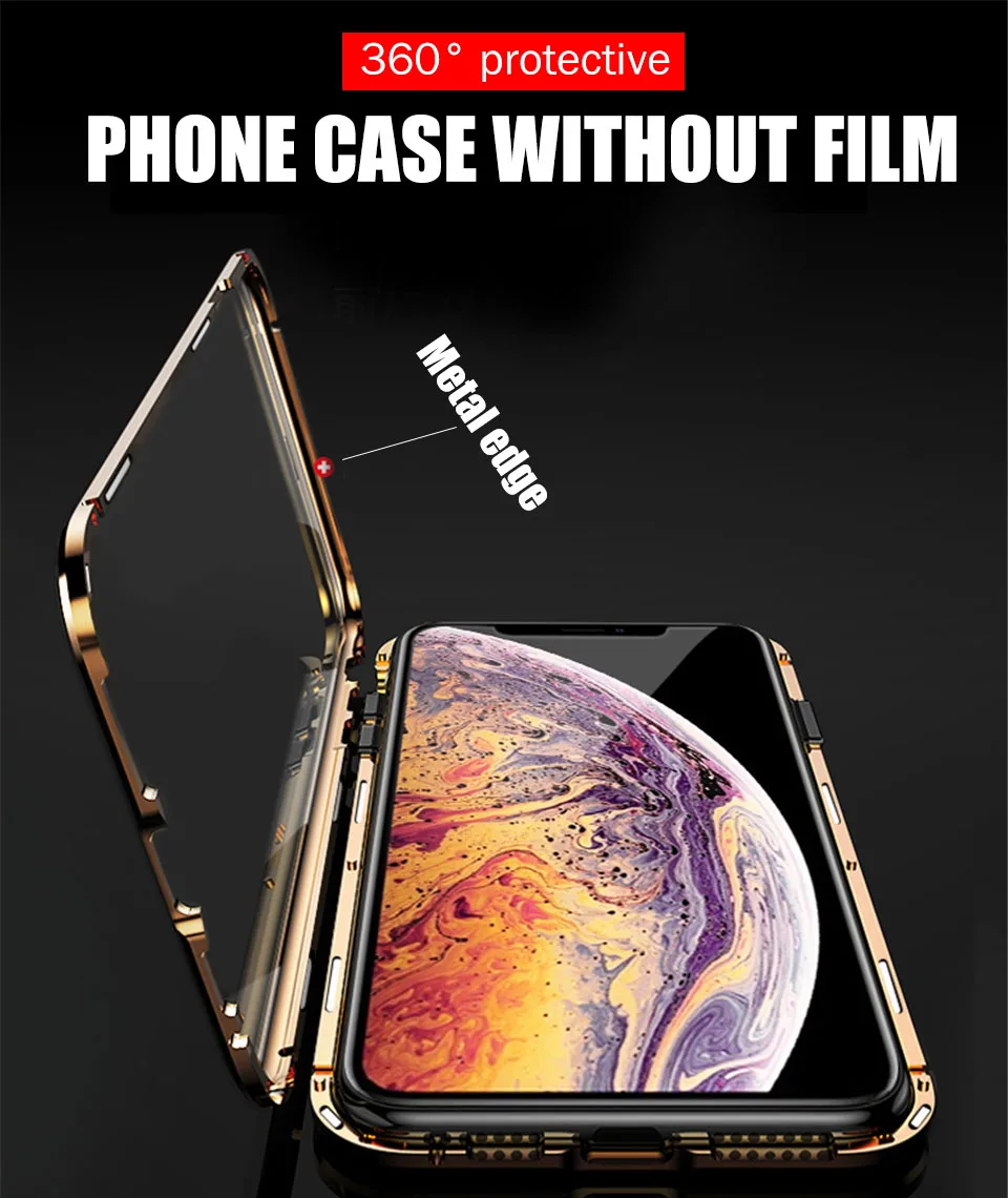 360 магнитный адсорбционный металлический чехол для телефона для iPhone 6 6s 8 7 Plus закаленное стекло задняя крышка для iPhone X 11 11R XS Чехлы для MAX XR