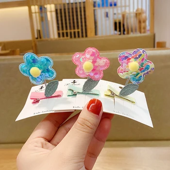 

New Children Cute Candy Spring Hairball Sequins Flower Ornament Hair Clips Girls Lovely Barrettes Hairpins Kids Hair Accessories