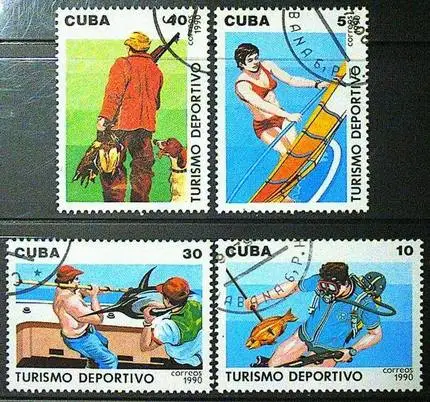 

4 PCS Cuban boat, diving, hunting 1990 Post Stamps Postage Collection