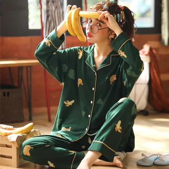 

Women sets 2 Pieces Cartoon Pajama Long Sleeve Lovely Pure Cotton Various Graffiti Printed Home Clothes Suit 3XL 4 Season