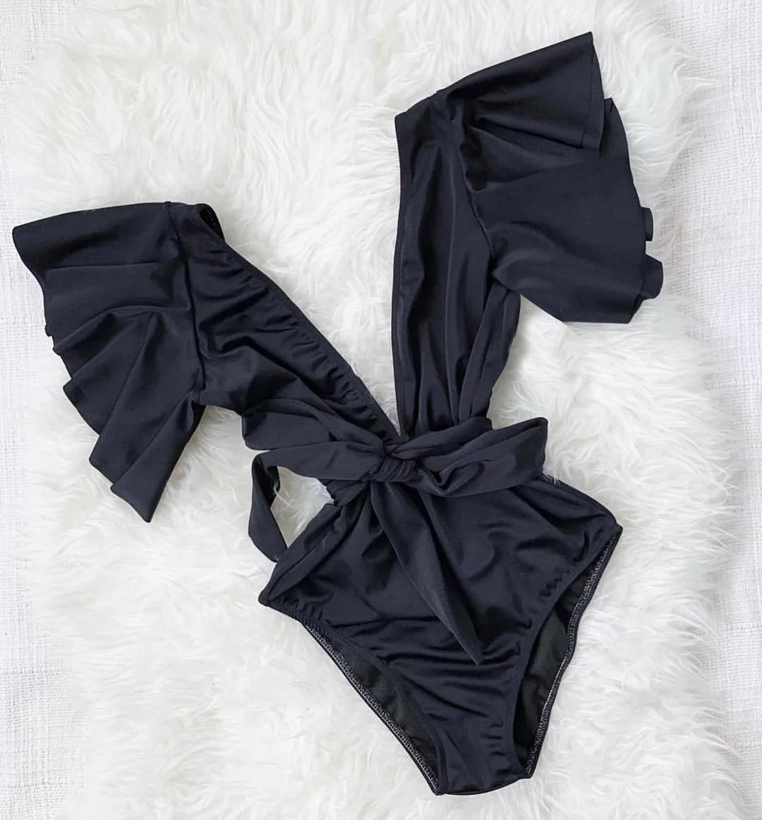 Sexy DeepV  Swimsuit Women Tropical Floral Swimwear Flower Printed Monokini Ruffle Bodysuit Flounce Bathing Suit