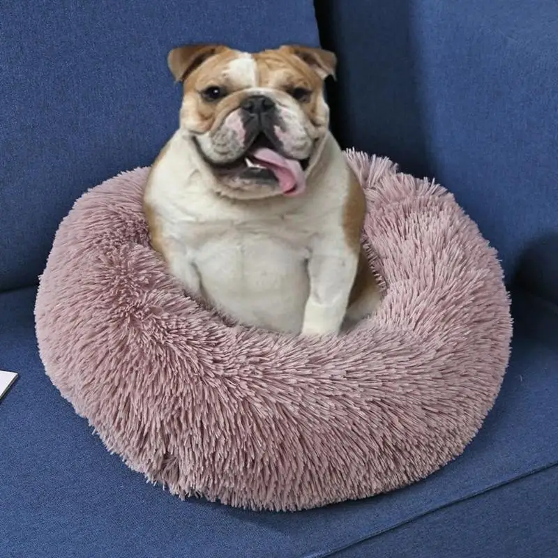 Foldable 40-80cm Round Dog Bed Washable long plush Dog Kennel Super Soft Cotton Mats Sofa For Dog Pet Bed Soft Plush Warm House