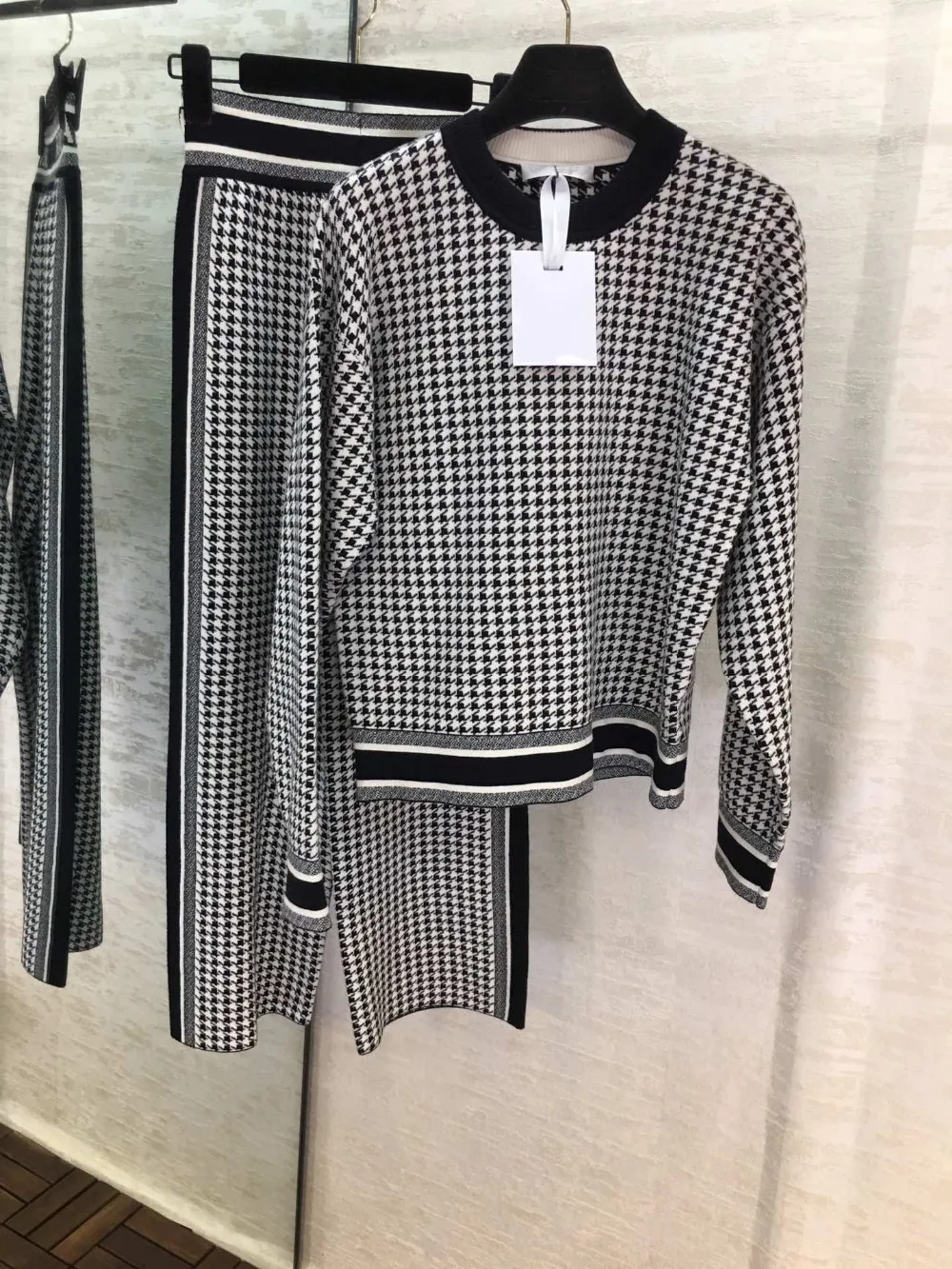 Новинка 11,9, свитер в клетку с круглым вырезом и надписью «Houndstooth» с длинным рукавом+ широкие штаны, женский костюм