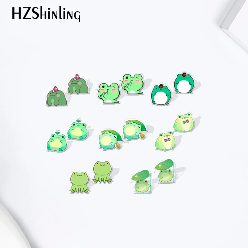 2021 Новые Модные Акриловые серьги-гвоздики Kawaii cartoon frog Pattern смола эпоксидная