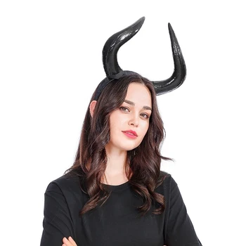 

1ps Simulation Black ox horn headband Devil Horns Cosplay ox horn Style Hair Hoop for Halloween party hair band Hair Accessories