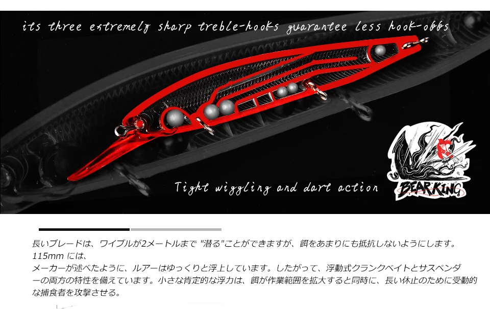 Description Picture 3 of itemBearking 115mm 18g new arrival slowly floating Fishing Lures Artificial Bait Predator Tackle jerkbaits for pike and bass