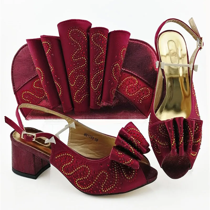 Capputine/Модный свадебный простой комплект из обуви и сумки; женские вечерние туфли-лодочки в африканском стиле и сумочка в комплекте - Цвет: Wine
