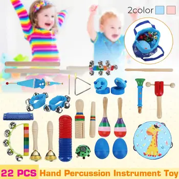

22 PCS Musical Toys Orff Instruments Rhythm Band Kit For Children With Guiro Pandero Bells Maracas Harmonica Trumpet