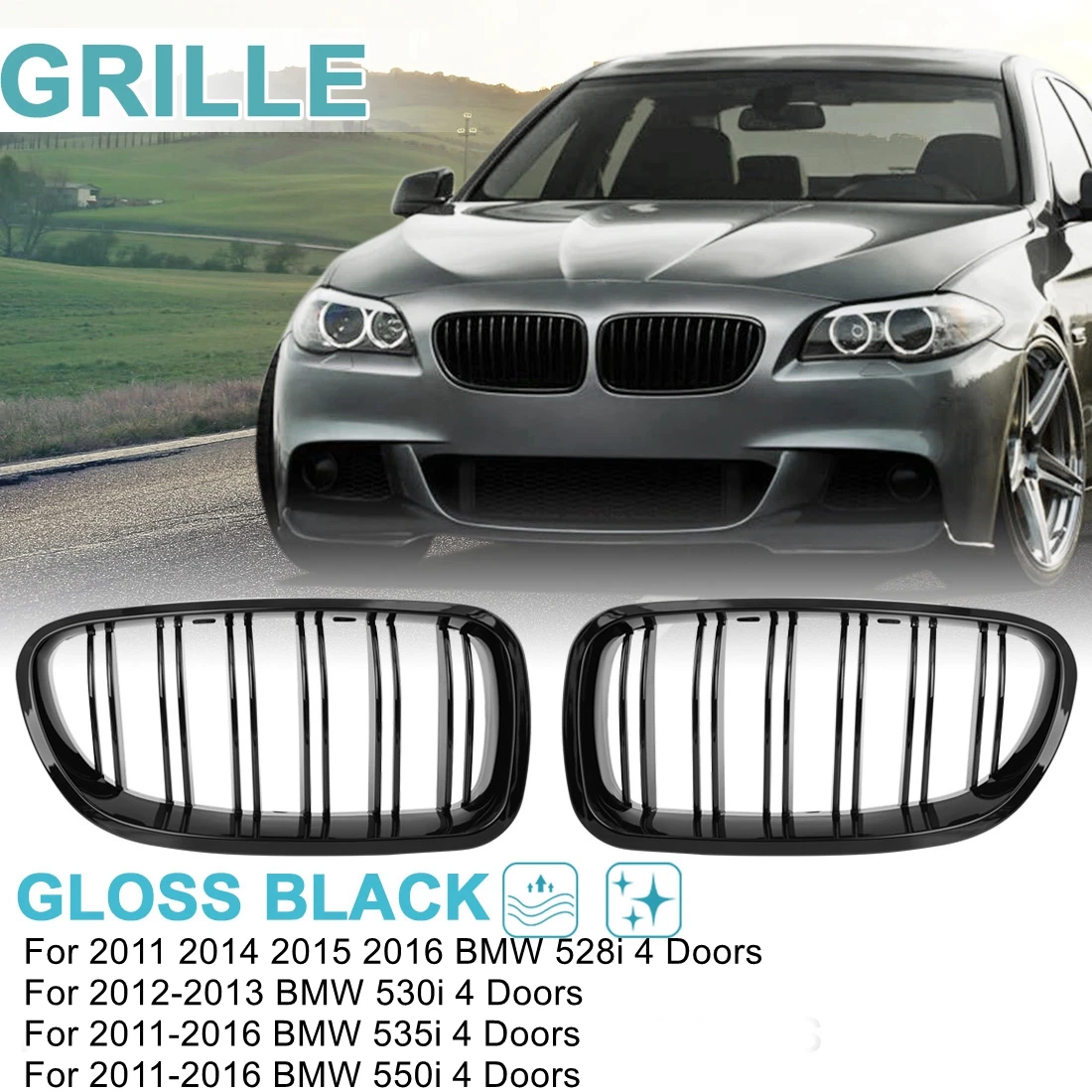 buy UXCELL 2PCS Gloss Black Front Hood Kidney Grille Grill For BMW F10 F18 528i 535i 550i 535i 4 Doors 2011 To 2016