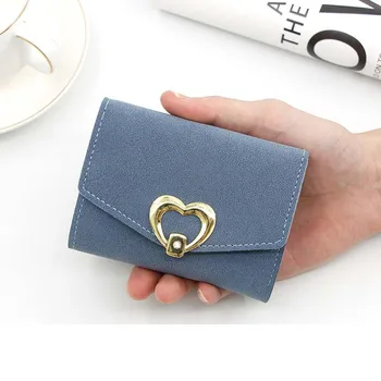 

Women Wallet New Cute PU Leather Purse Heart-shaped Decoration Short Multi-card Wallet Purse Buckle Clutch Mobile Phone Student