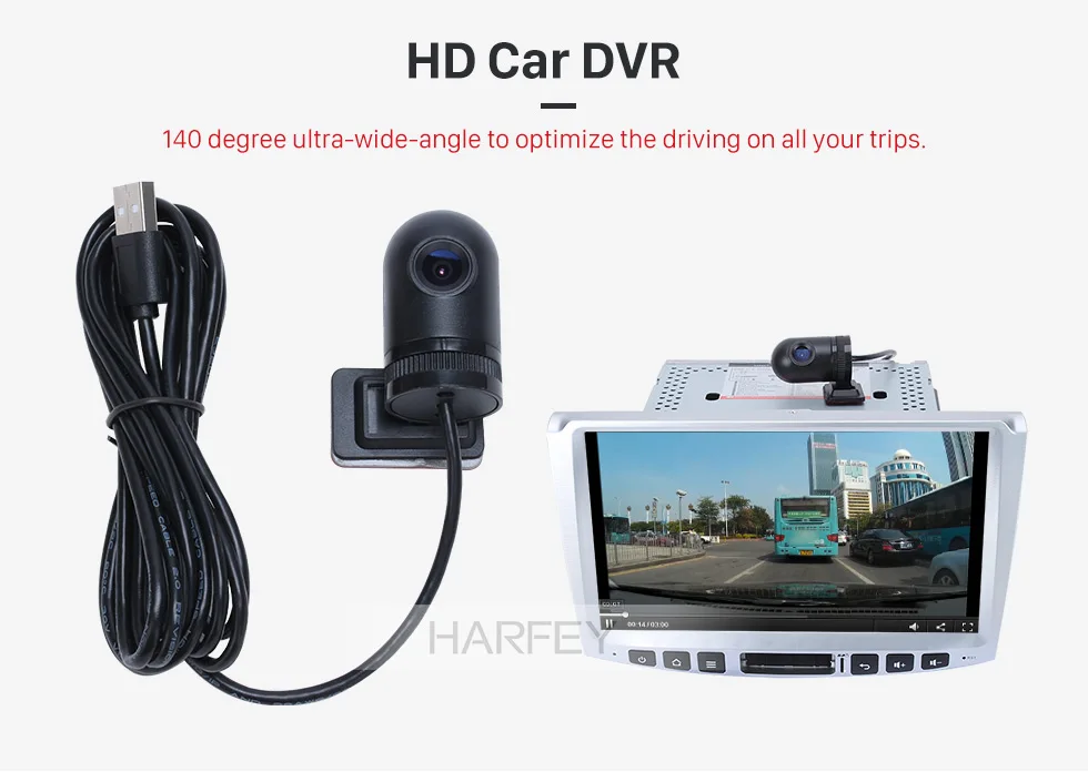 Harfey 140 градусов широкоугольный HD 720P Автомобильный цифровой видеорегистратор с usb-разъемом фронтальная камера Запись видео Поддержка Android 7,1 6,0 5,1