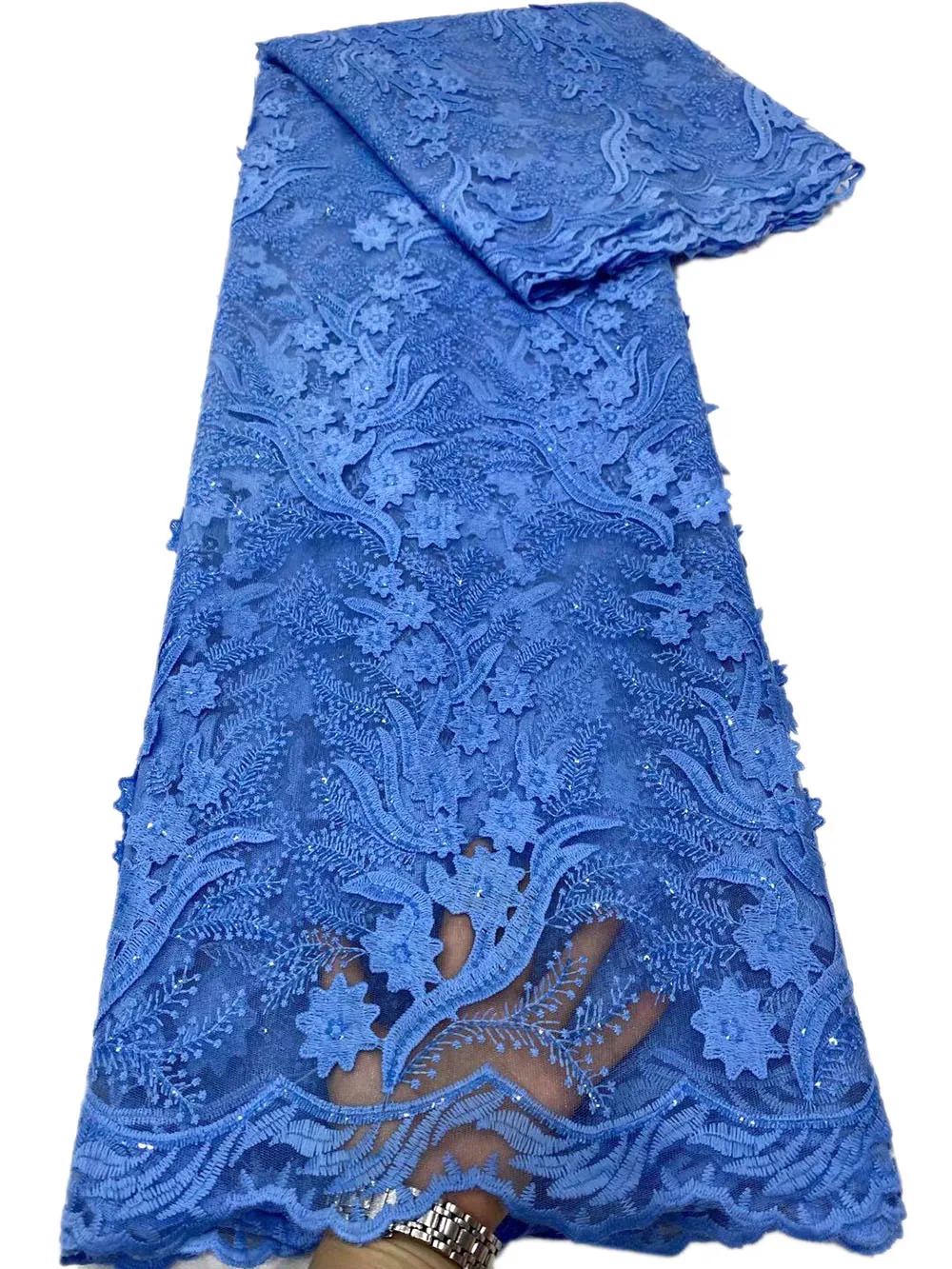 

2021 Newest French Net Lace Fabric 5 Yards High Quality African Tulle Lace Fabric With Sequins For Nigerian Wedding Dress
