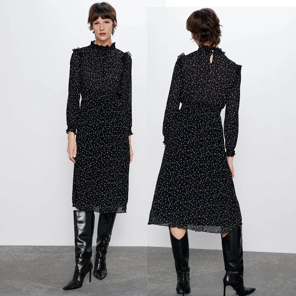 

ZA Polka Dot Long Sleeve Dress Women 2020 Spring Fashion England Elegant Sexy Loose Vintage Dress Party Holiday Gifts Wholesale