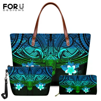 

FORUDESIGNS Brand Designer Luxury Women Large Capacity Handbag Gradient Polynesian Tribe Egg Flower Pattern Ladies Long PU Purse